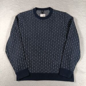 J Crew Sweater Mens XL Blue Lambswool In Nordic Grid Crew Neck Fisherman NWT